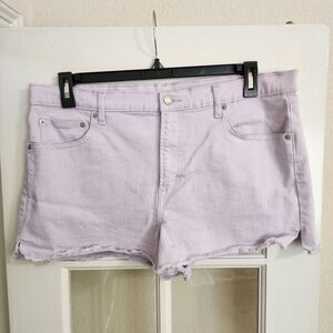 GAP High Rise Lavender Pastel Purple Denim Shorts 33 Raw Hem Stretch Summer